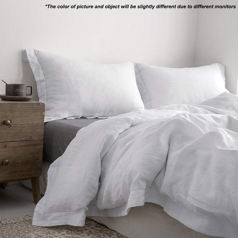 Simple&Opulence 100% Linen Duvet Cover Set with Embroidery Border Washed - 2 Pieces (1 Duvet Cover & 1 Pillow Sham) with Button Closure Soft Breathable Farmhouse - White, Twin Size - Image 5